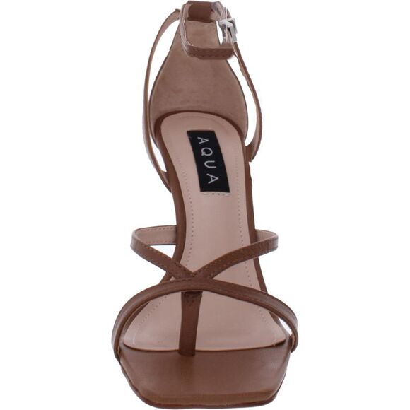 AQUA Womens Brown Luanda Square Toe Stiletto Leather Heeled Thong Sandals 10 B - Picture 2 of 2